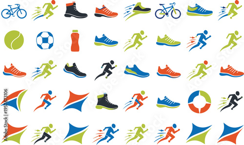 Collection of colorful vector icons representing various sports activities and athletic footwear gear Vector