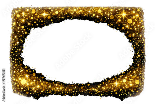 A festive rectangular frame featuring shimmering gold glitter