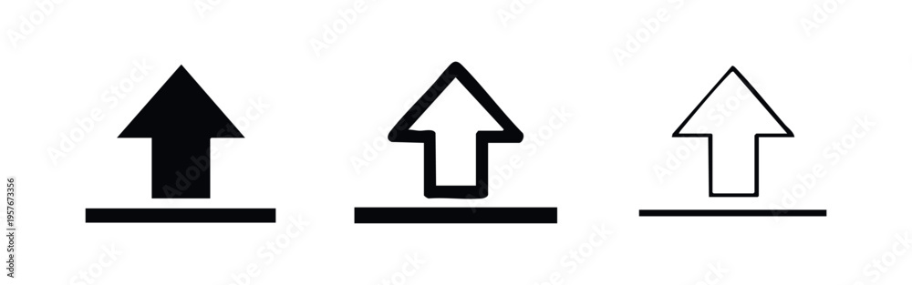 Fototapeta premium Upload arrow icon set, vector symbols for file sending and data transfer