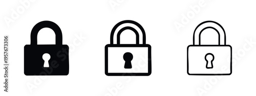 Security padlock icons with rounded keyhole, lock and privacy vector symbols