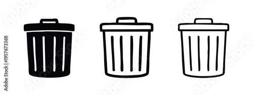 Trash can icon set, delete and recycle bin vector symbols for UI design