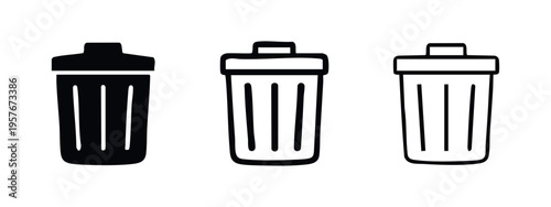 Trash Can and Recycle Bin Icon Set for Deletion and Waste Management