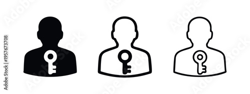 Key Person and Solution Icon Set, Access and Identity Symbol, Human with Keyhole Concept for Security
