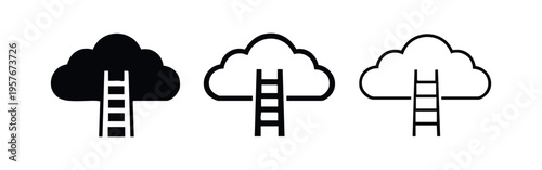 Ladder to Cloud Icon Set. Ambition, success, and growth concept for technology and personal development.