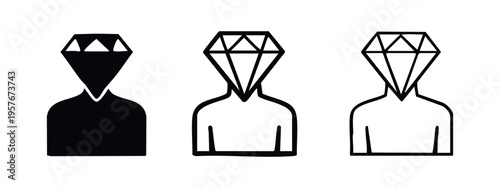 Diamond Head Person Icon Set. Value, quality, and uniqueness concept for profile and avatar.