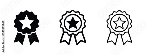 Award Ribbon Star Icon Set. Achievement, quality, and guarantee symbol for recognition.