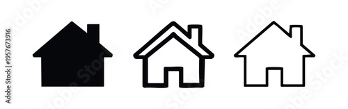 Home house icon set with chimney for residential property and real estate concepts