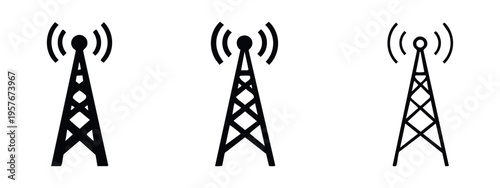 Radio Tower Icons Set, Mobile Communication Tower Symbol Collection, Wireless Signal Antenna Icons