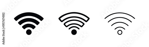 Wireless Internet Signal and Wi-Fi Icon Set, Connectivity Broadcast Symbol, Mobile Network Waves