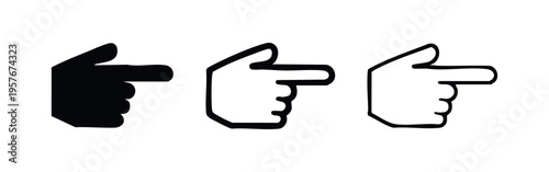 Hand pointing left icon set. Directional finger cursor symbol. Pointer gesture vector illustration.