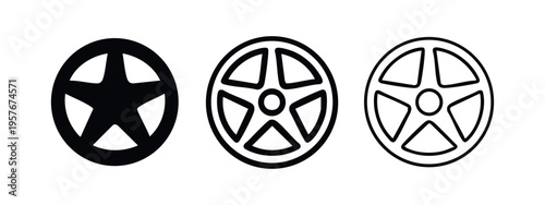 Star car wheel rim icon set. Alloy wheel symbol for custom automotive design and vehicle parts.