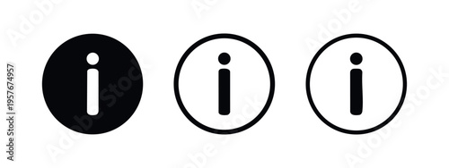 Information sign icon set in various styles. Help and support symbol with 'i' letter in a circle.