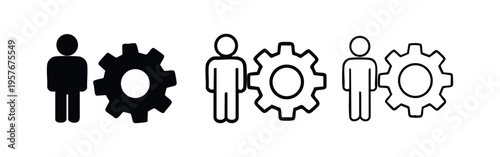People and gear icons in different styles representing settings, teamwork, and human resources.