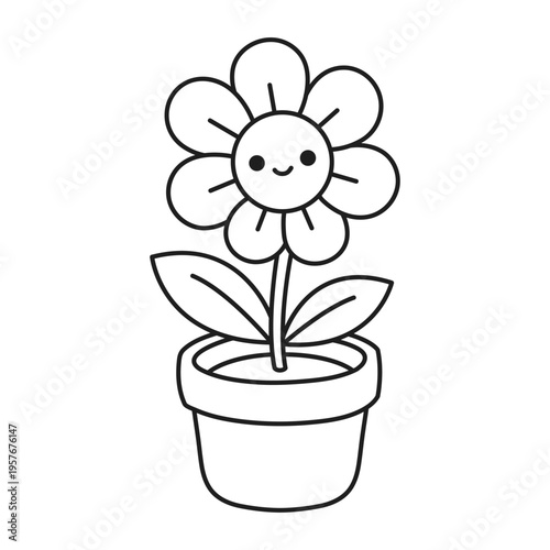 Cute Flower in Pot Doodle – Kawaii Plant Coloring Page