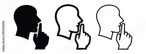 Keep quiet gesture icon set. Silence, secret, and prohibition vector illustration.