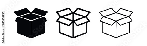 Open Cardboard Box Icon Set for Shipping and Delivery. Package Symbol Illustration for Logistics.