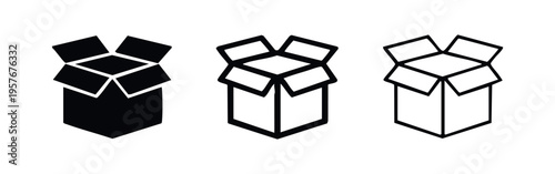 Open Cardboard Box Icon Set for Shipping and Delivery. Package Symbol Illustration for Logistics.