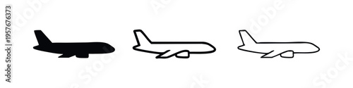 Airplane Icon Set. Travel and Aviation Symbol Illustration. Aircraft Silhouette and Outline Icons.