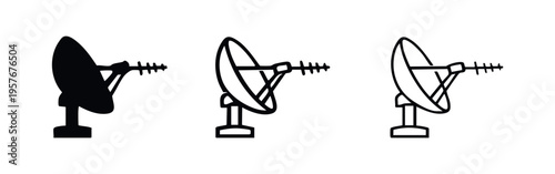 Parabolic satellite antenna icon set for radio astronomy and telecommunication signals