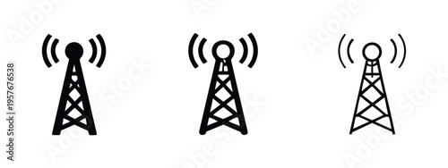 Cell tower and communication antenna icon set for wireless mobile network signals