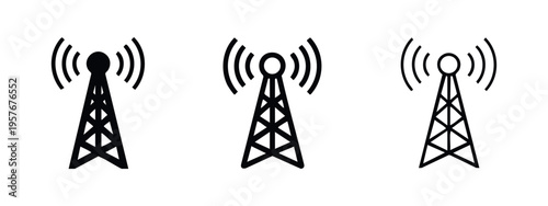 Radio antenna tower communication icon set