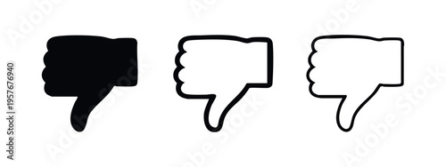 Thumbs Down gesture icon set. Dislike, disagree, social media disapproval symbols. Vector illustration.