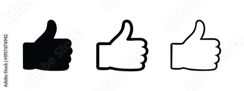 Thumbs Up gesture icon set. Like, agree, social media approval symbols. Vector illustration.