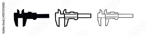 Caliper icon set. Precision measuring tool, engineering, and workshop symbols. Vector illustration.