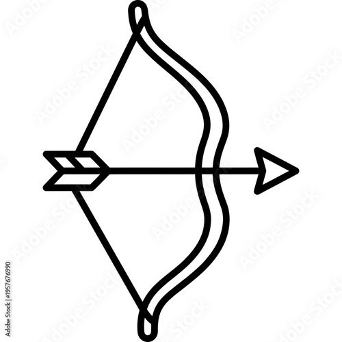 Minimalistic archery bow with arrow outline icon