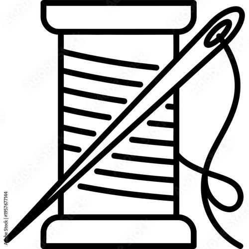 Minimalistic thread spool with needle outline icon