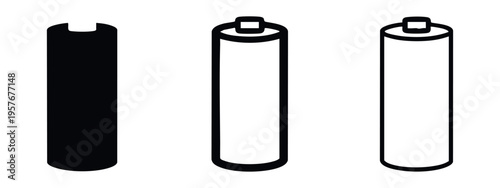 Cylindrical battery icon set with flat top. Power source and energy storage symbol vector illustration.