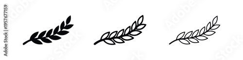 Olive Branch Icon Set: Peace, Nature, and Victory Symbols in Black Outline and Glyph Styles