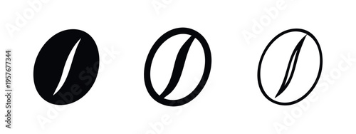 Coffee Bean Icons Set, Roasted Coffee Seed Symbols for Beverage Design