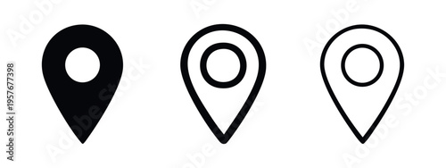 Map Location Pin Icon Set with Inner Circle for Geographic Positioning