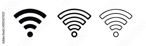 Hand-drawn WiFi symbol icon set. Artistic wireless internet connection vector design.