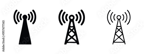 Simple radio cell tower icon set. Stylized communication antenna vector symbols.