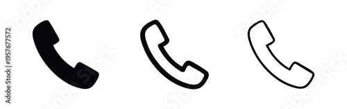 Phone Call Receiver Icons Set. Outline, Bold, and Solid Telephone Handset Symbols for Communication.