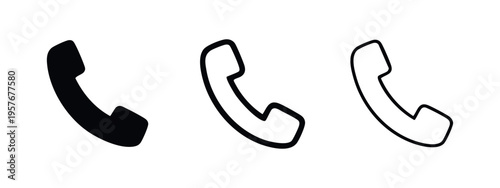 Phone Call Receiver Icons Set. Outline, Bold, and Solid Telephone Handset Symbols for Communication.