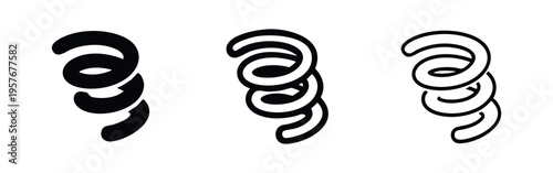 Abstract Vertical Spiral Curl Shapes Icon Set. Dynamic Swirl Design Elements in Different Styles.