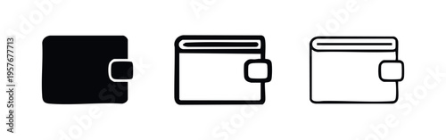 Wallet icon set. Financial accessory for money and cards flat vector illustration in different styles.