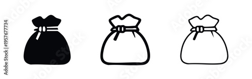 Money bag icon set. Sack of wealth and savings flat vector illustration in different styles.