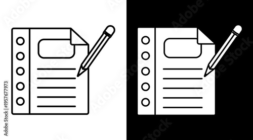Writting Icon. Two-Tone Version On Black And White Background