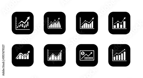 Collection of modern financial growth chart icons on a dark background