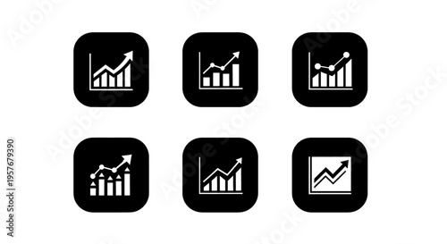 Collection of bar and line graph icons showing upward trend and growth