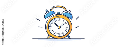 Retro alarm clock illustration with a cheerful yellow and blue design, perfect for time management themes