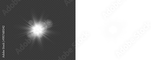 Glowing starlight with a radiant sun and sparkling particles. Abstract light effect isolated on a transparent background. PNG, vector illustration.