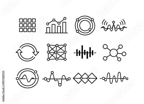 Minimal Shopping Icons. Line style vector icons of online shopping cart user account and trust: pattern tile, variation bar,