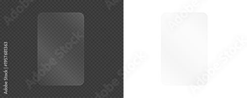 Glossy glass panel with a transparent effect. Rectangular display frame with reflections and glare. Vector illustration isolated on a transparent background.