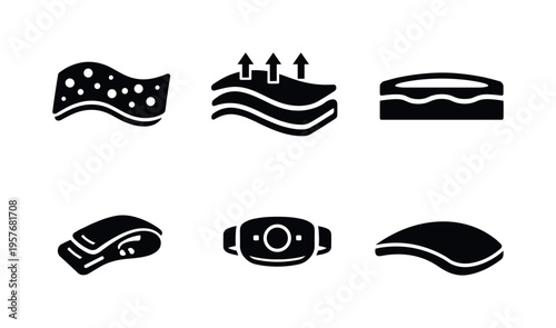 Bio-Integrated Soft-Light Tissues. Solid vector icons of bio-integrated soft-light tissues: embedded luminescent algae, diffusion
