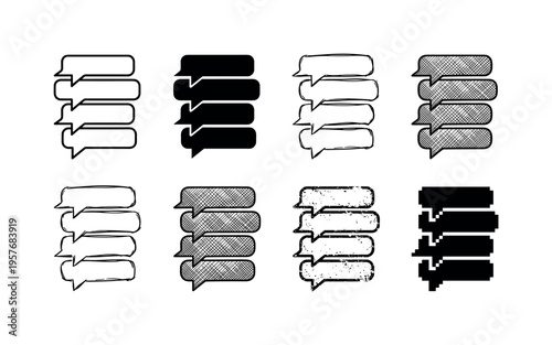 Collection of speech bubble icons in various styles for communication and messaging concepts